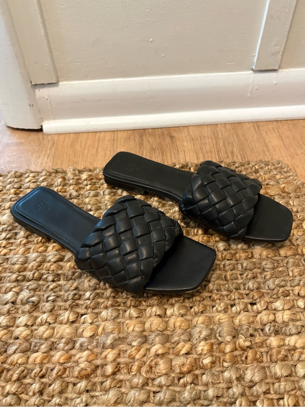 H&M Black Woven Slide Sandals